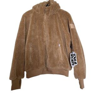 Love & Sports Jacket Womens Size Medium Brown Faux Sherpa Teddy Hooded Dee Pile